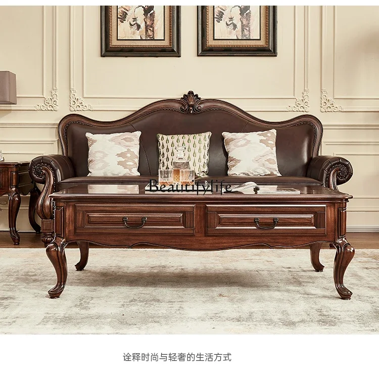 

yj19 American Style Solid Wood Coffee Table Living Room Furniture Full Solid Wood with Drawer Storage Coffee Table