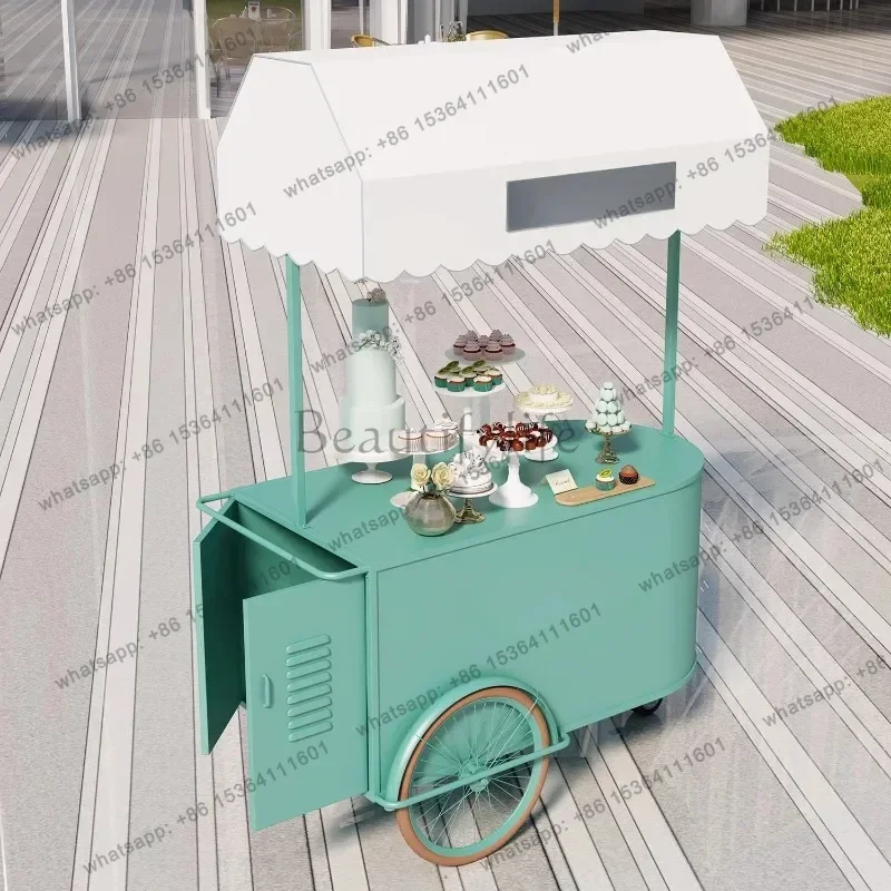 FG     Iron Art Flower Cart Mobile Stall Push Display Cart Night Market Sales Cart