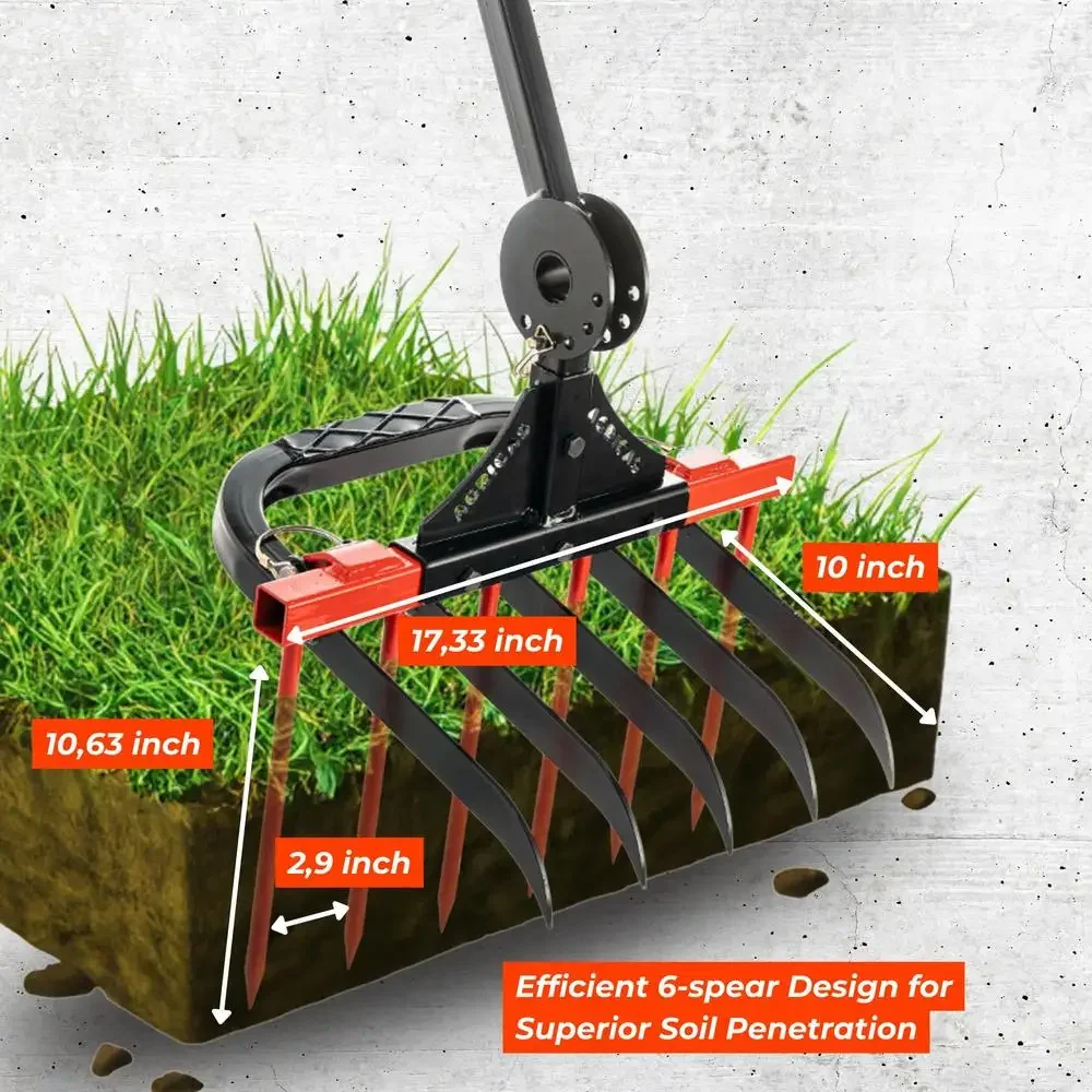 Garfo largo ergonômico ferramenta de jardim cultivador resistente seis dentes afiados leme manual durável design resistente à ferrugem