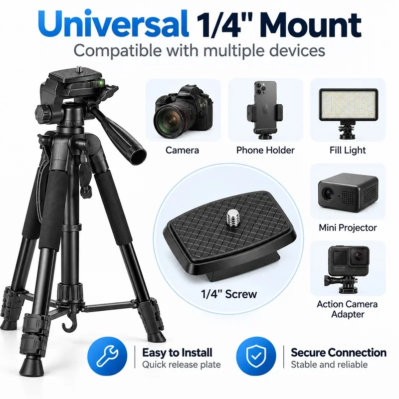 F360T Telescopic Tripod Stand Fishing Light Camera Tripod Phone Telescope Projector Live Streaming Bracket
