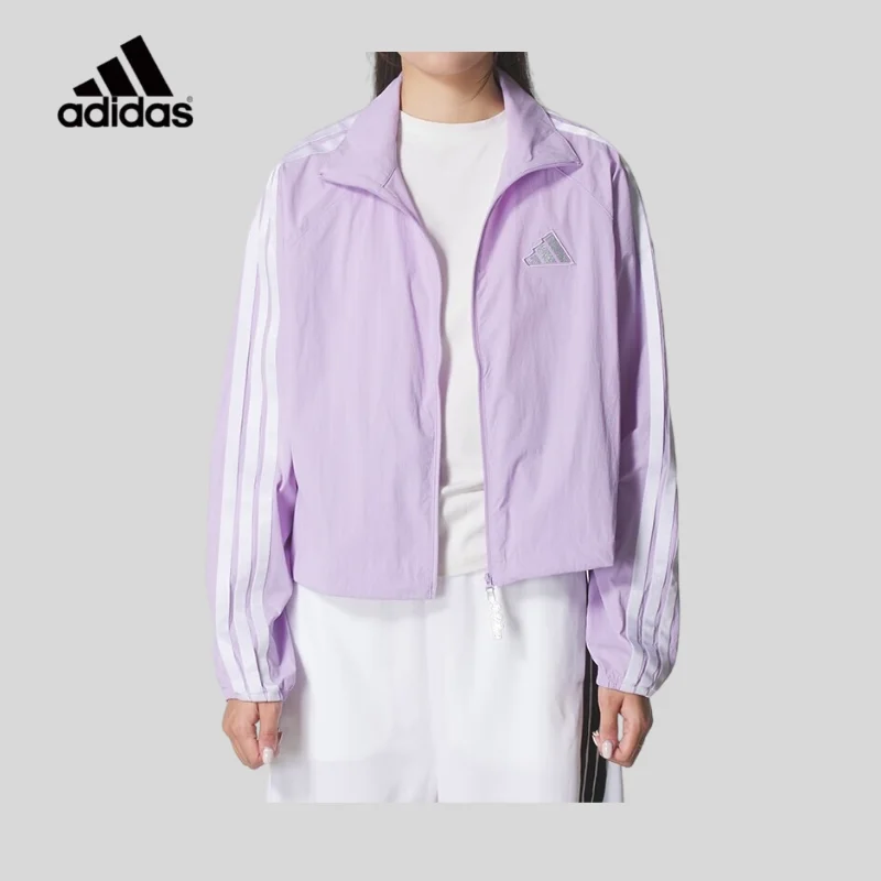 Adidas Woven Stripe Trim Bomber Jacket Spring Preppy Style All Match Daily Wind Outer CoatKC0182 1PCS