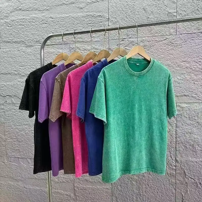 Extra-Large 230g Pure Cotton 100% Cotton Retro Washed Faded Men's Round-Neck Short-Sleeved T-Shirt High-Quality Custom Logo