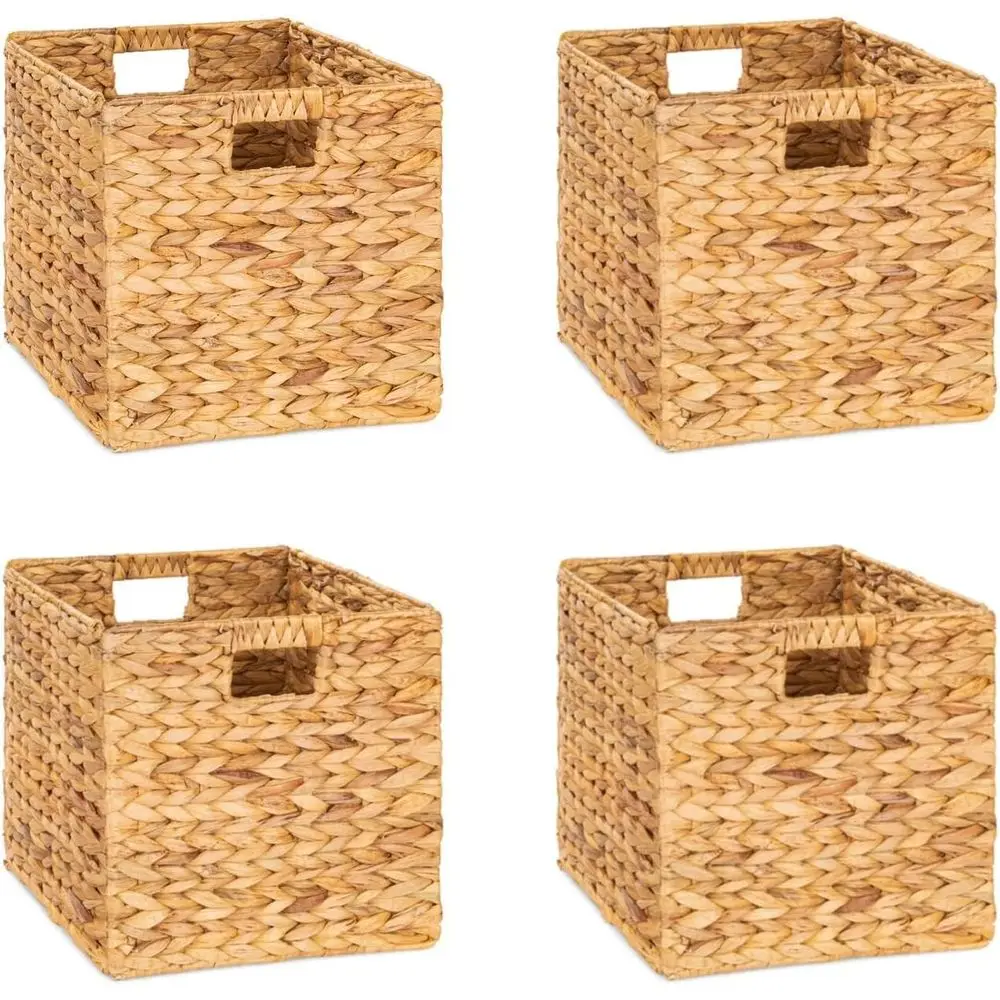 

10.5 x 10.5 Storage Cubes – Water Hyacinth Wicker Baskets for Organizing, Wicker Storage Cubes, Storage Baskets for Shelves (4 P