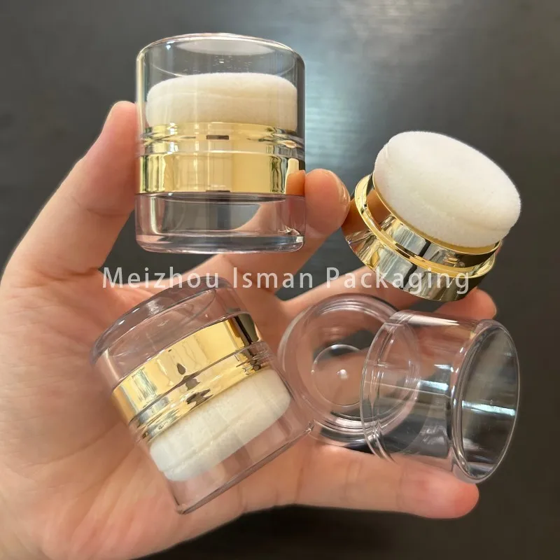 50Pcs Round 3g Mini Empty Plastic Mushroom Head Clear Gold Blush Loose Powder Jar Makeup Packaging Bottle With Puff Sponge