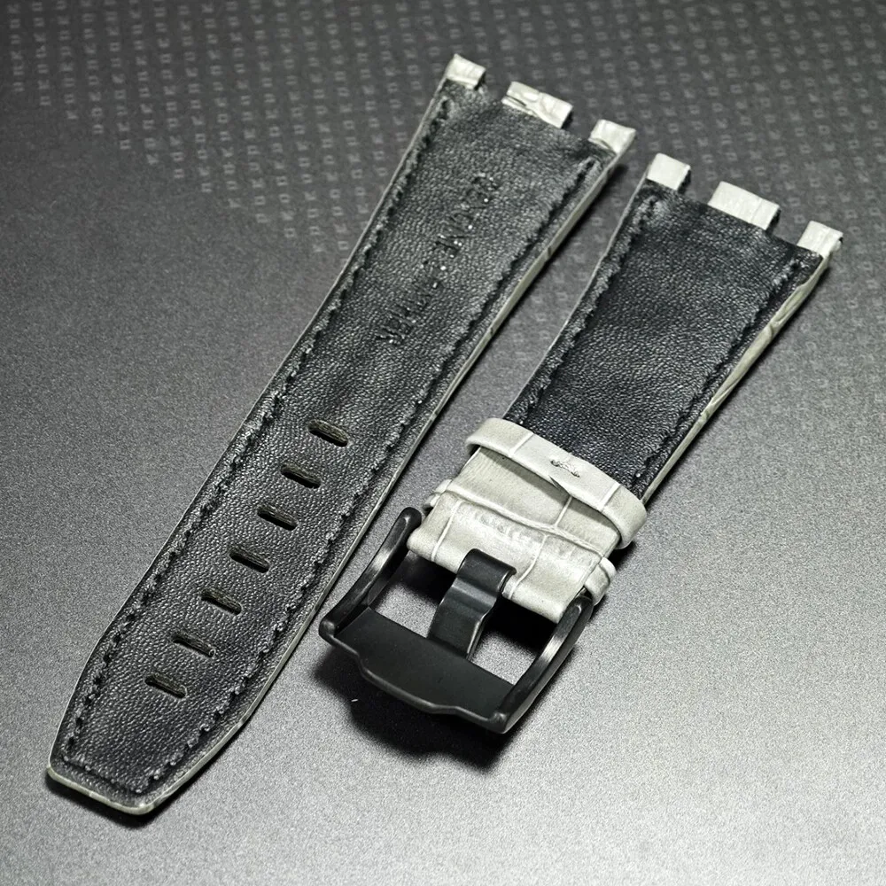 ل AP 42 مللي متر أوديمارس بيجيه رويال أوك أوفشور 28 مللي متر رمادي عالي الجودة حزام ساعة من الجلد مع مشبك أسود