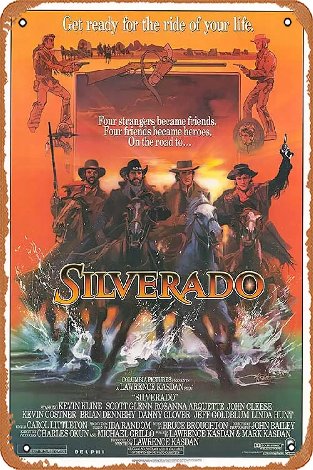 Muecddoa Movie Poster Classic Metal Sign Silverado (1985) Wall Art Wall Art Decor Sign - 12 x 8 inch sign