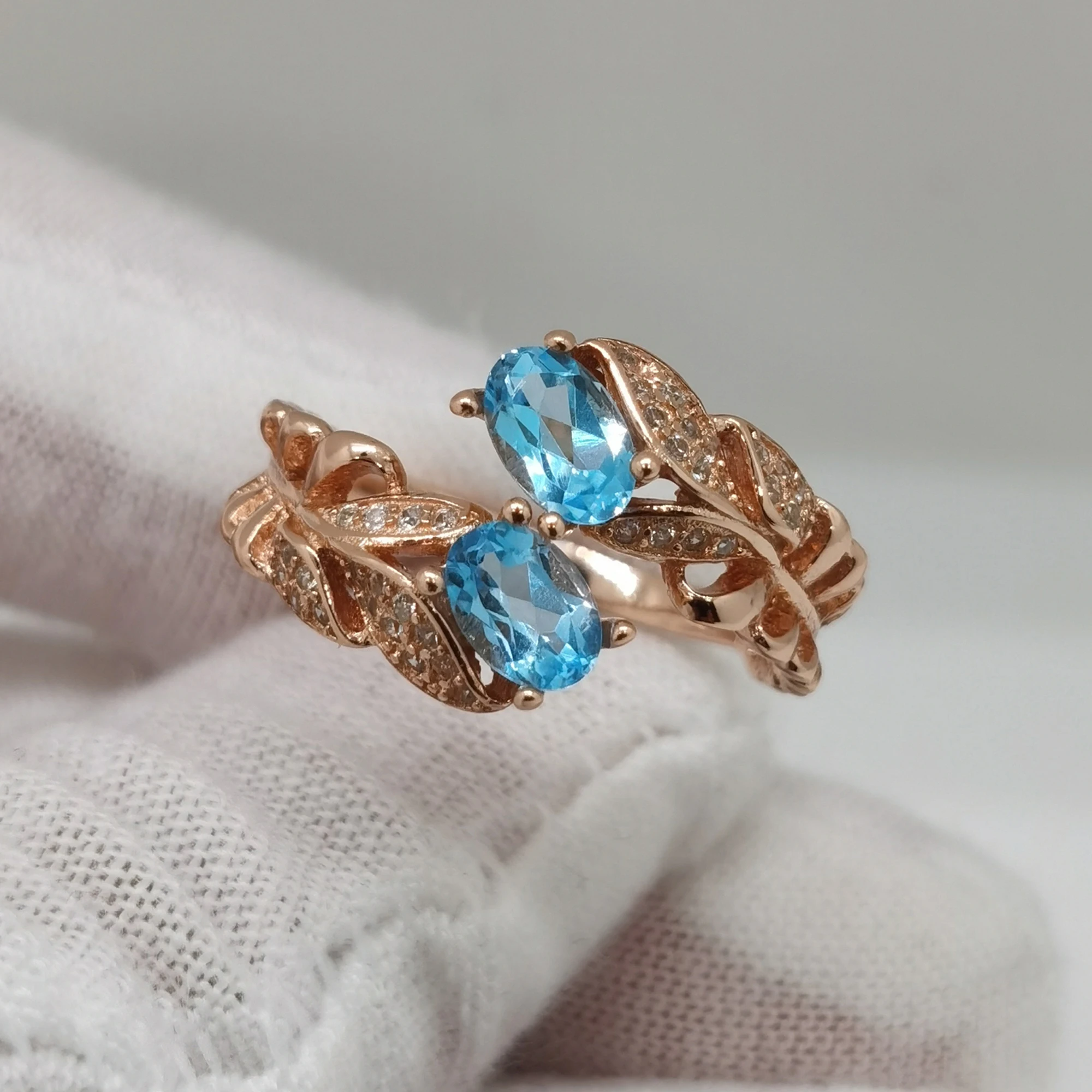 100% Natural Topaz Ring Total 1ct 4mm*6mm Light Blue Topaz Silver Ring for Party 18K Gold Plating 925 Silver Jewelry