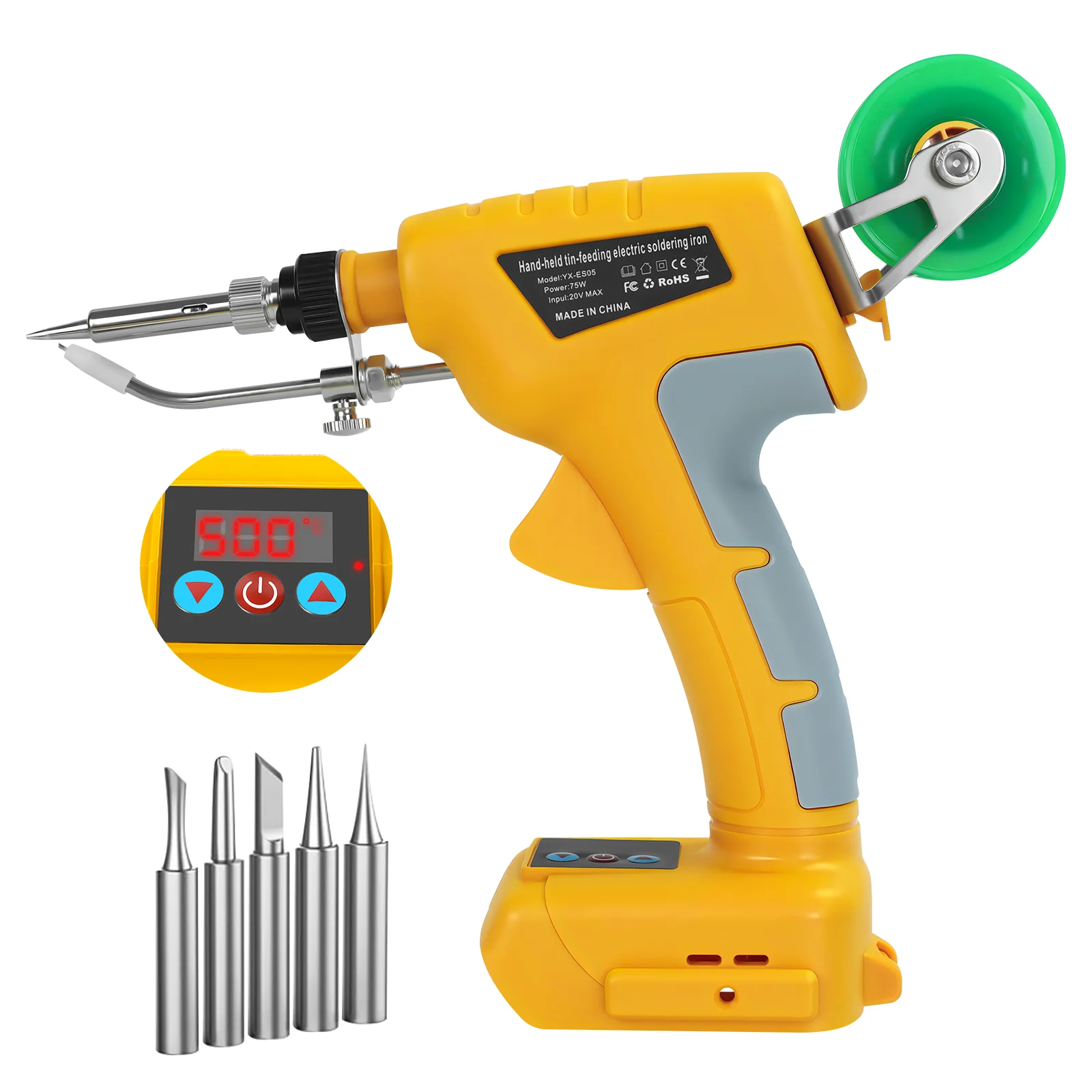 75W Cordless Soldering Iron Kit 200℃-500℃ Digital Display Electric Soldering Gun DIY Repair Tool for Dewalt 20V Battery Pin