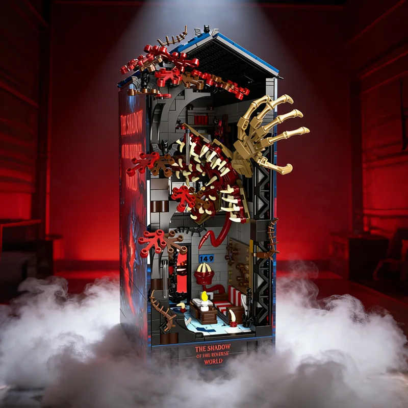 Strangered Story Upside Down Vecna Monster House Book Nook Kit Building Blocks Bookend Bookshelf LED Bricks Toys For Kids Gift