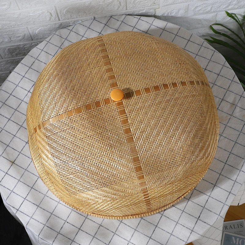 

Home Large Storage Basket Bamboo Weaving Insect Proof Net Breathable Dustproof Leftover Rice Lid Dining Table Vegetable Cover