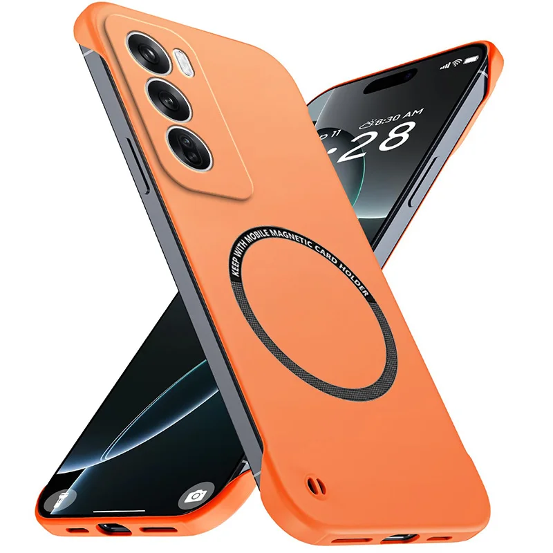 Magnetic Slim for OPPO Reno 12 Reno12 Pro CPH2629 Frameless Phone Cases Matte Anti-Scratch PC Cover Borderless Shockproof Armor