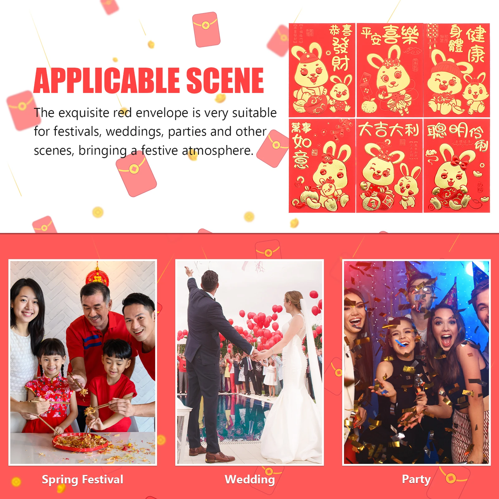

60 Pcs Cartoon Red Envelope Rabbit Pattern Year of The Packet Festival Packets Spring