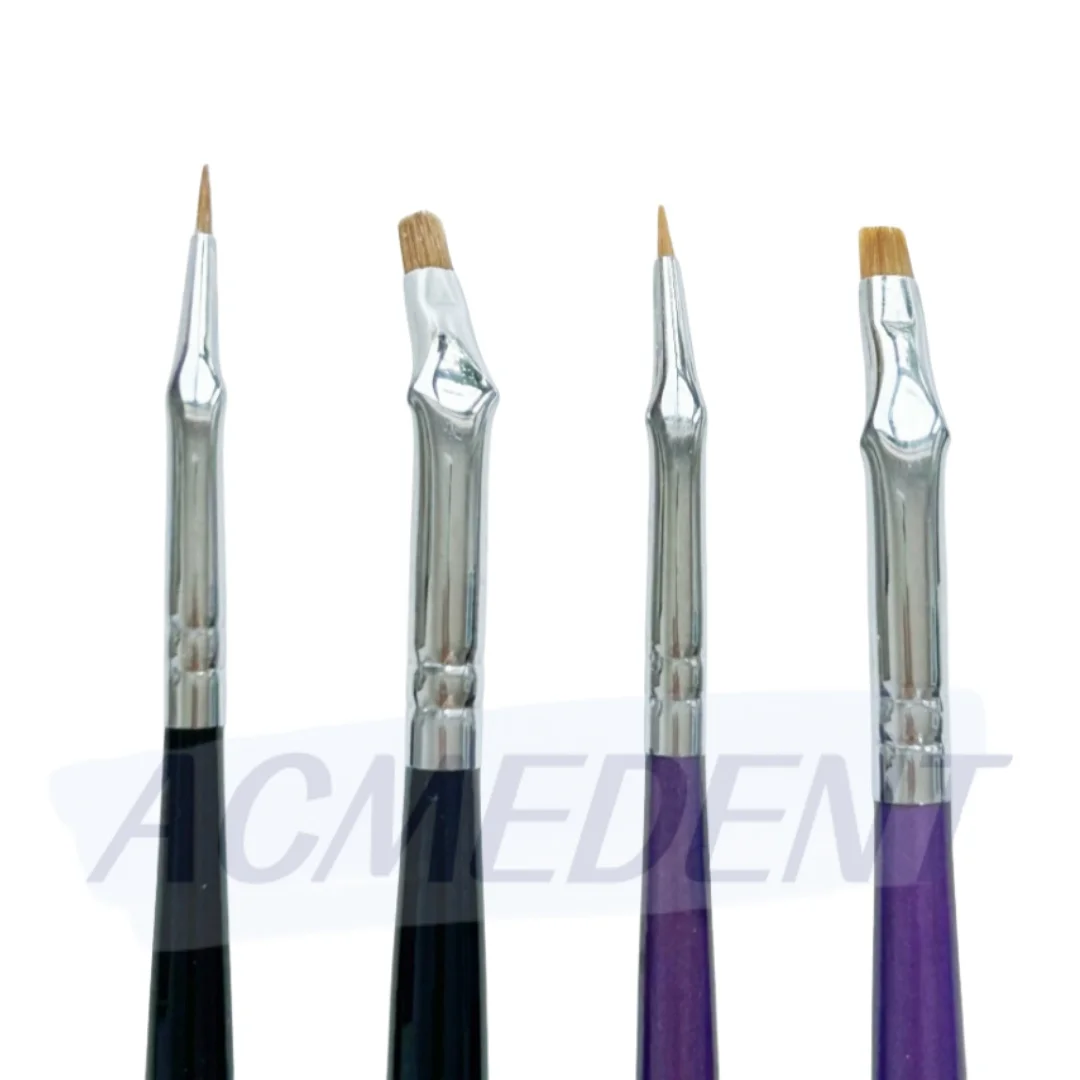 4Sizes Dental Curved Brush Pens Skyists Nylon Hair Brushes Denture Dentine Denture Lab Ceramco Metal Powder 0# 2#