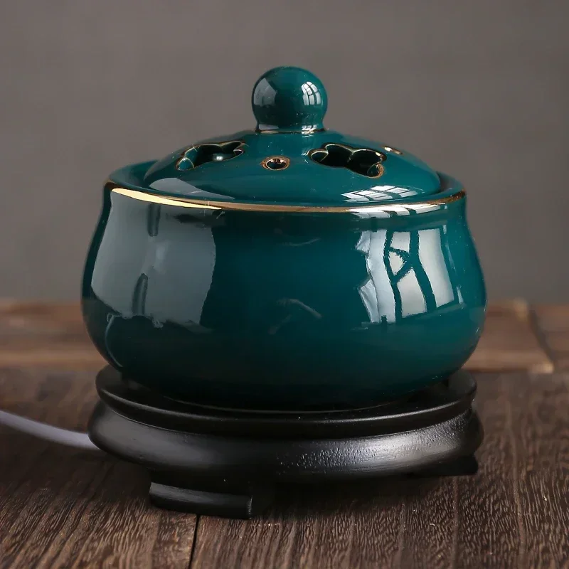 Blue Lotus Electric Incense Burner Ceramic 110V/220V OUDH Powder Essential Oil Furnace Timed Temperature Spa Yoga Incense Censer