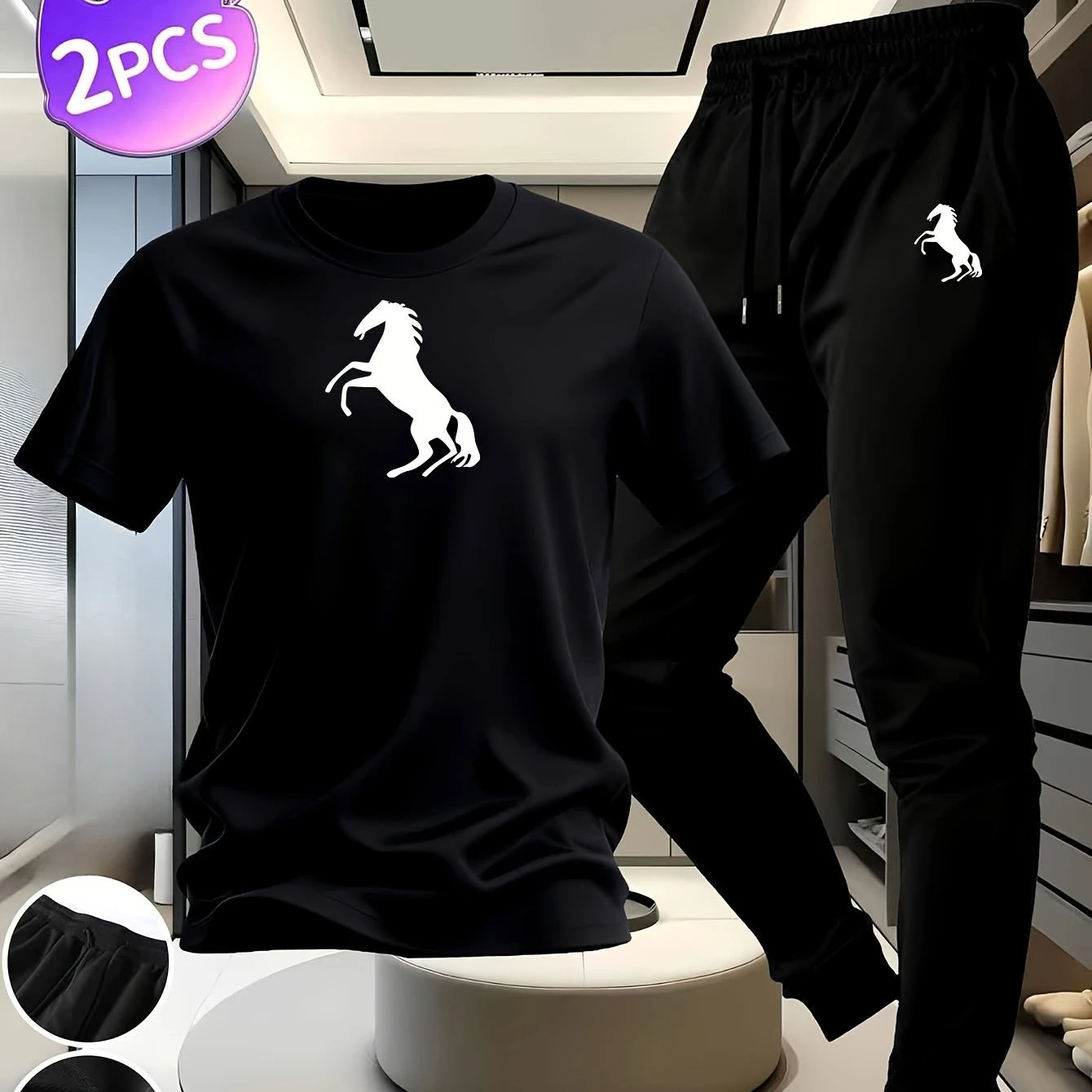 

New Style Men's Casual Crew Neck High-Quality Pure Cotton T-Shirt and Long Pants Set with Golden Year Print Eco-Friendly Cotton