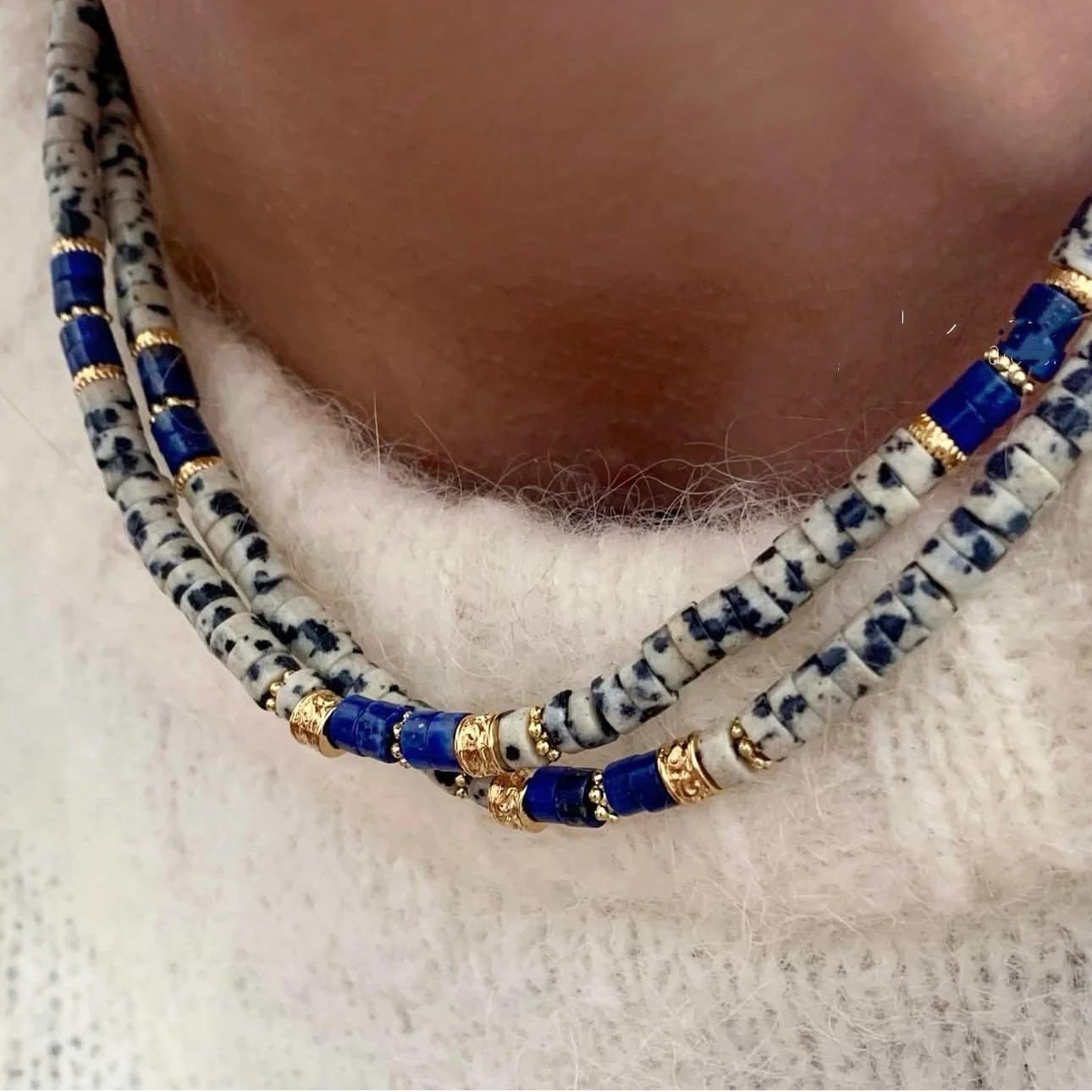 Collar de cuentas de piedra natural con accesorios de acero de titanio, joyería energética de personalidad popular en Europa y América