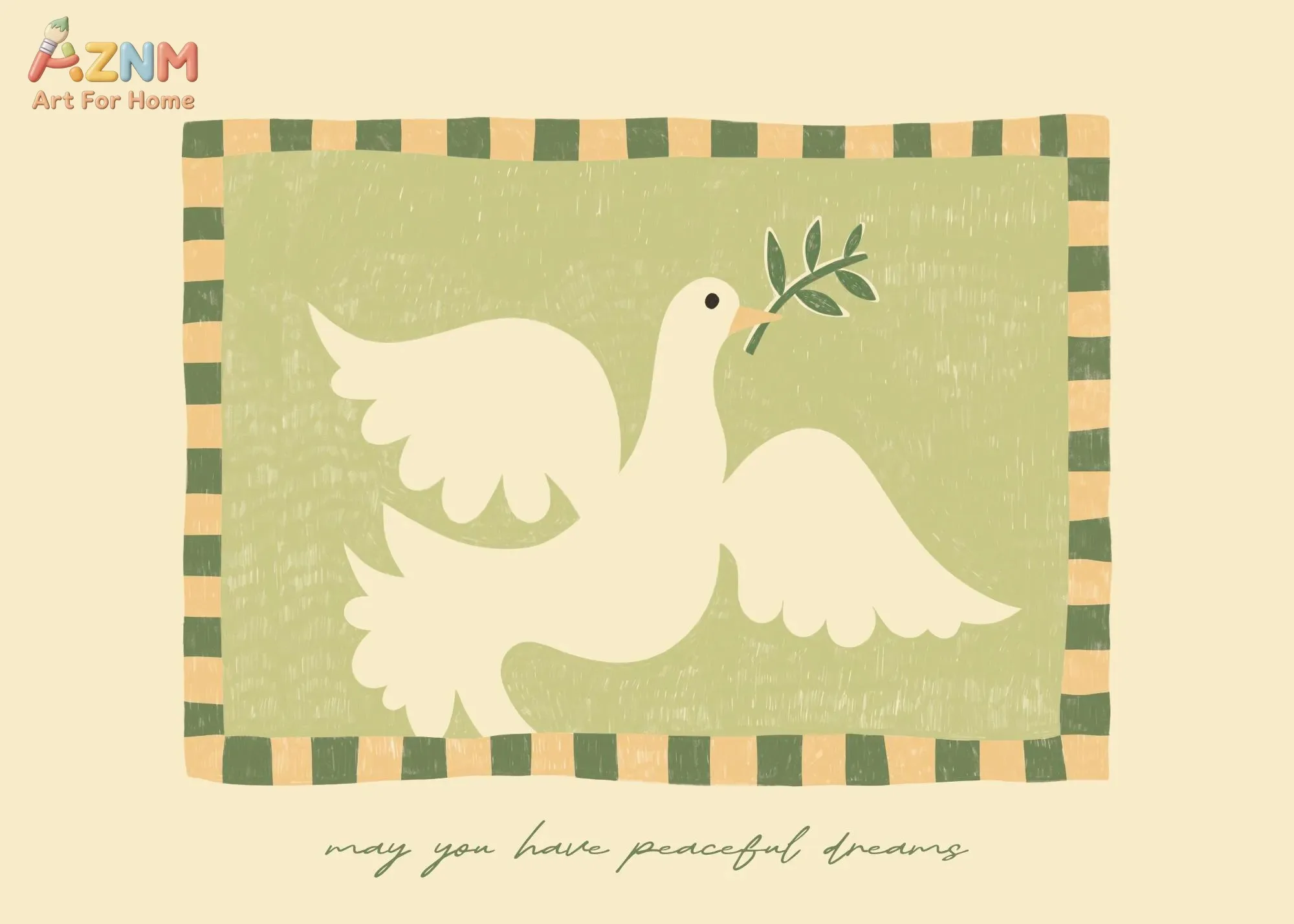 Peace Dove Moon Star Canvas Prints, Neutral Striped Border Good Night Nursery Wall Art Unframed Canvas