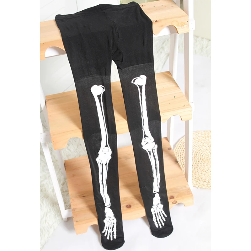 Halloween Black Skull Print Tights Stockings Sexy Women Pantyhose Leggings for Cosplay Club Party Harajuku Style Accessories