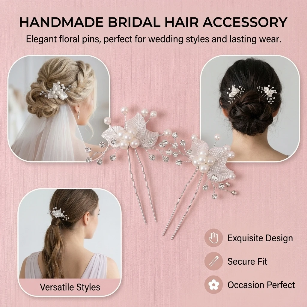 Elegant Hairpin Flower Pearl Rhinestone Wedding Accessory for Bridal Party Graceful White Hair Stick Jewelry Gift Durable