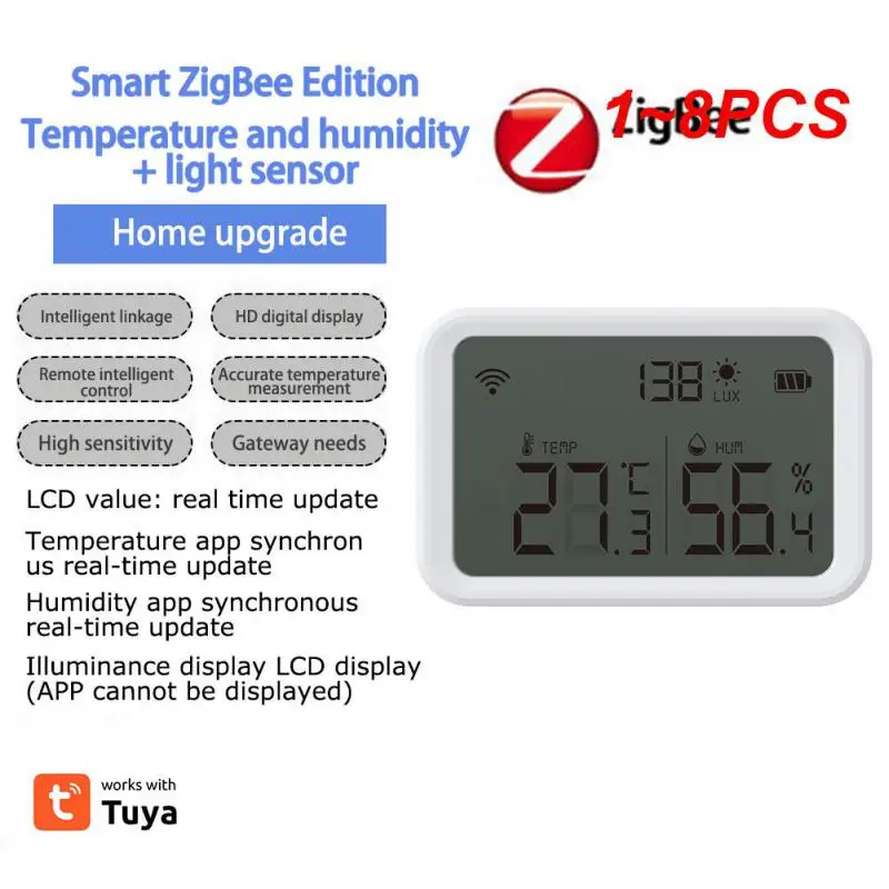 

1~8PCS Tuya WiFi LCD Temperature Humidity Sensor Lux Light Detector Indoor Hygrometer Thermometer ZigBee3.0 Hub Required