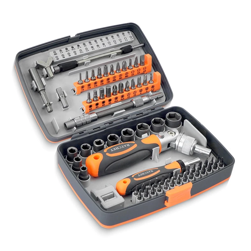 

Ratchet screwdriver set 68 in 1 hexagonal cross torx magnetic screwdriver head tough ratchet handle extension rod storage box