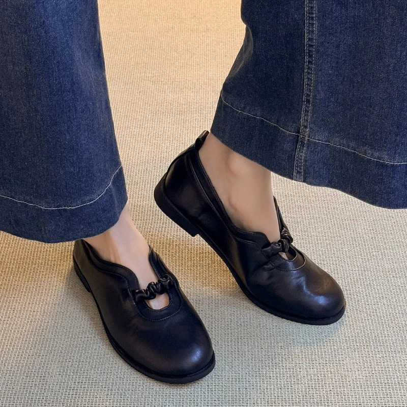 Black Soft Leather PU Round To - Loafer Flat Women 评论和价格