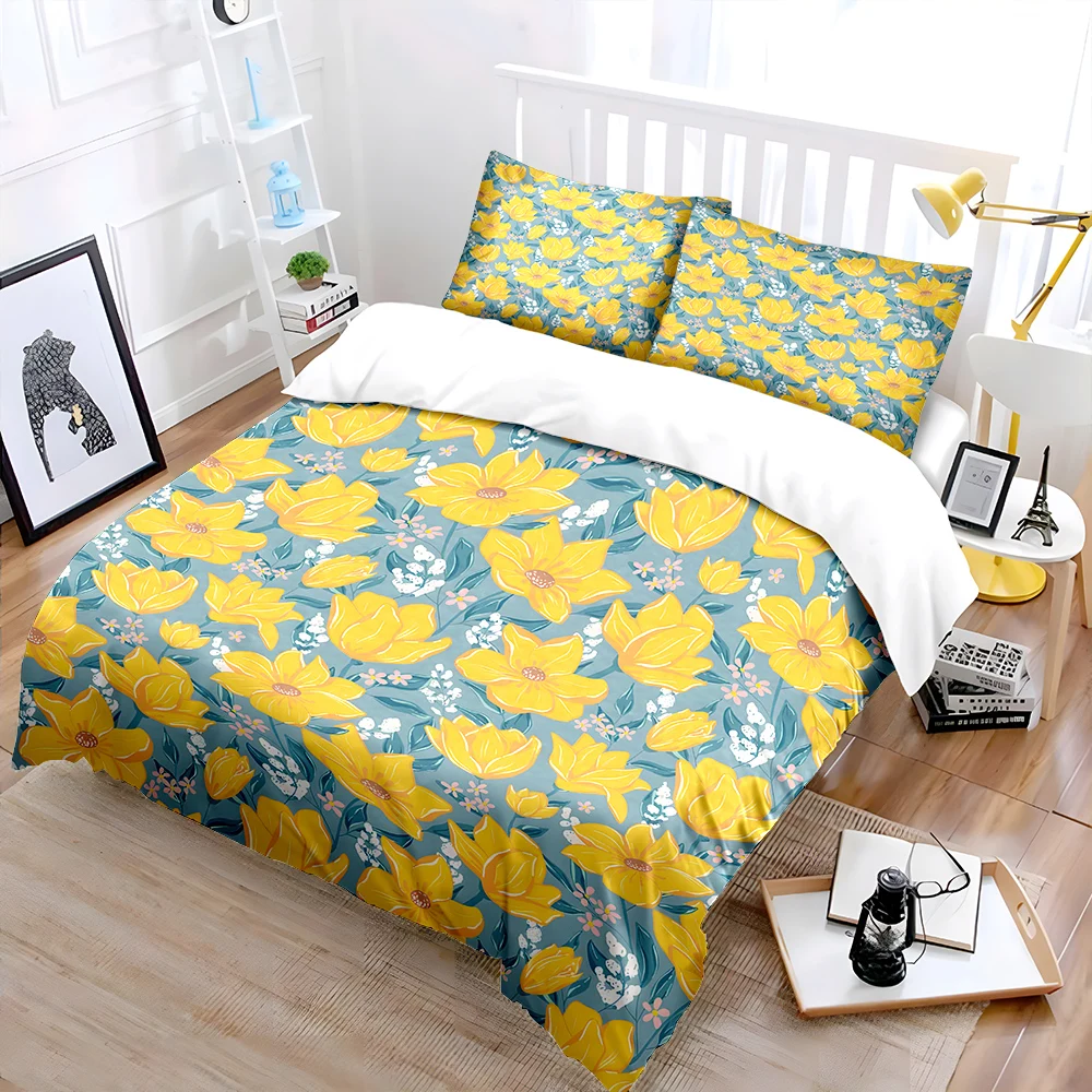 Yellow floral pattern background Print Soft Comfortable Duvet Cover Bedding Set Included 1*Duvet Cover  2*Pillowcases