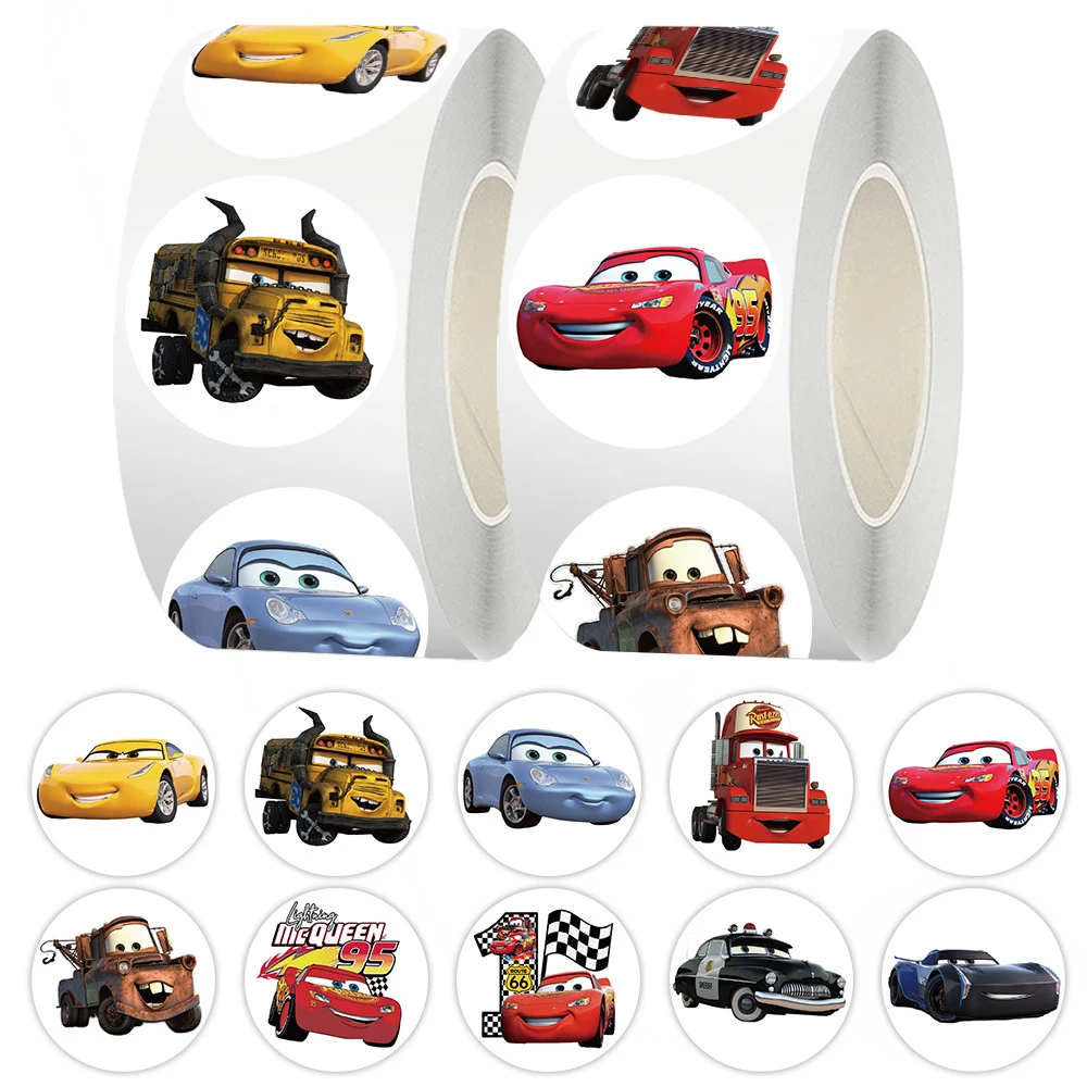 500 pçs disney anime carros relâmpago mcqueen adesivos rolo portátil telefone diário recompensa selo etiqueta decoração adesivo de parede brinquedo do miúdo
