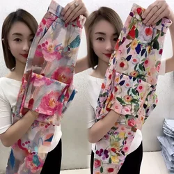 Summer 2023 New Thin High-Waisted Fashion Joker Flower Women Pants Elastic Waist Casual Trousers Jacquard Feet Pants Tide Female