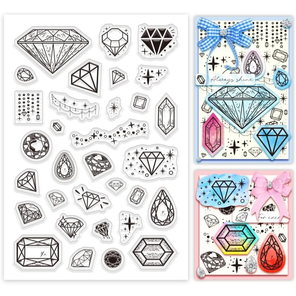 Diamond Clear Stamps for Crafting, Gemstone Silicone Stamps Transparent Seal Stamps Rubber Stamp Sheets for Thanksgiving