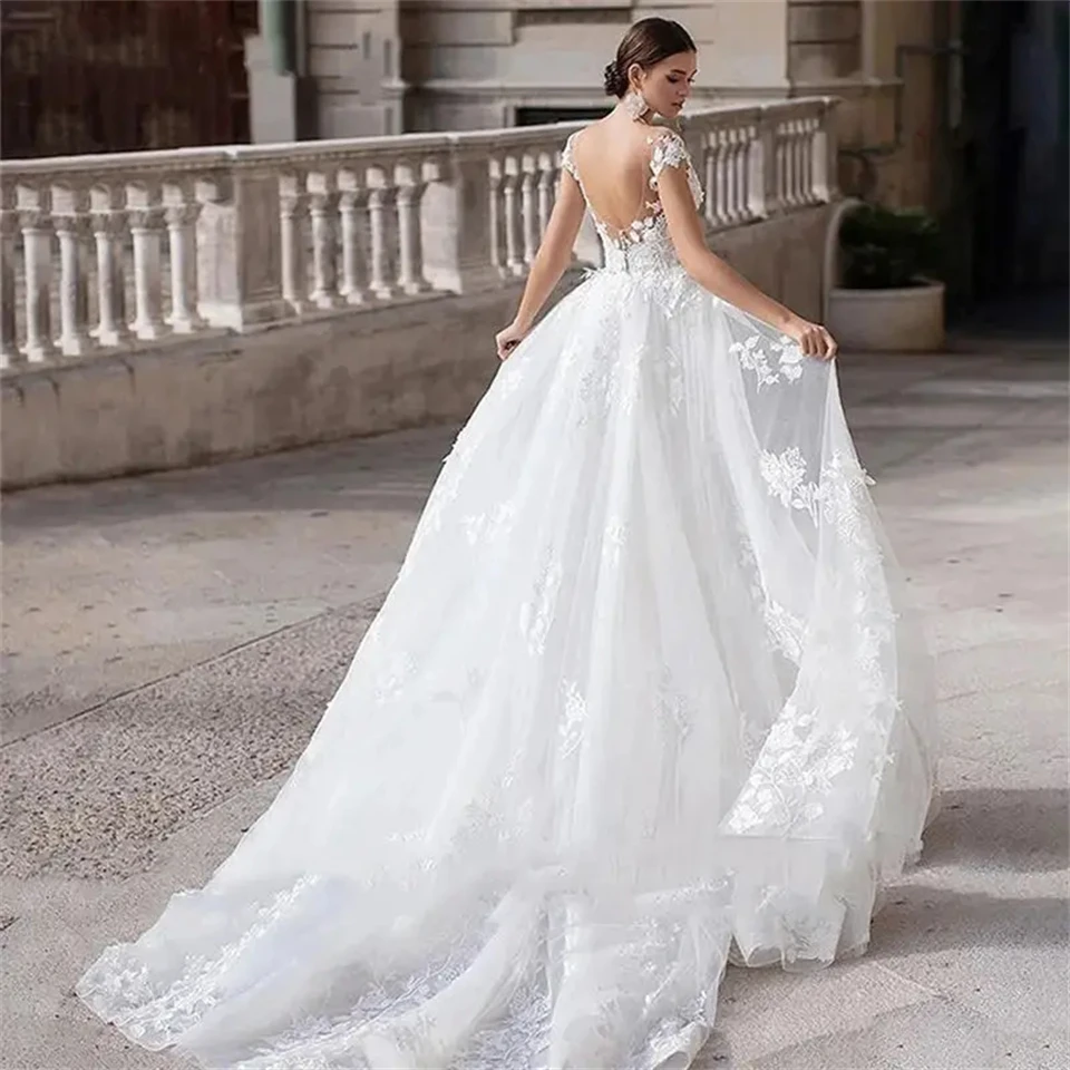 Vestidos de casamento feminino sem costas, vestido de noiva com trem destacável, elegantes apliques, 2024