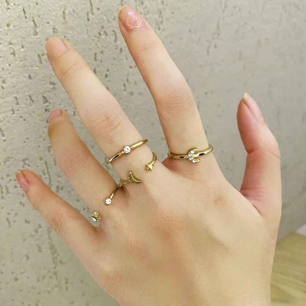 New Geometry Rings Set For Women Fashion Open Adjustable Zircon Finger Rings Charm Simple Delicacy Jewelry Accessories Gifts