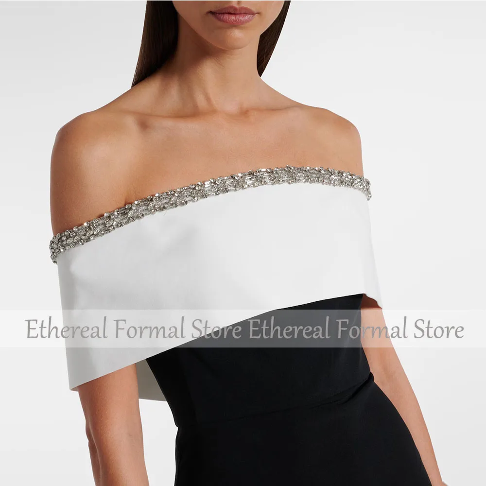 Moderne zwarte avondjurk voor vrouwen schede formele feestjurk enkellange off-the-shoulder galajurk kralen Saoedi-jurk