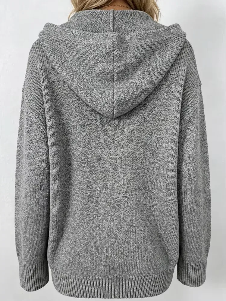 Customization The 2026 New Women's Knitted Hooded Cardigan Has A Loose Fit, Long Sleeves, And A Front Button Design. It Is Suita