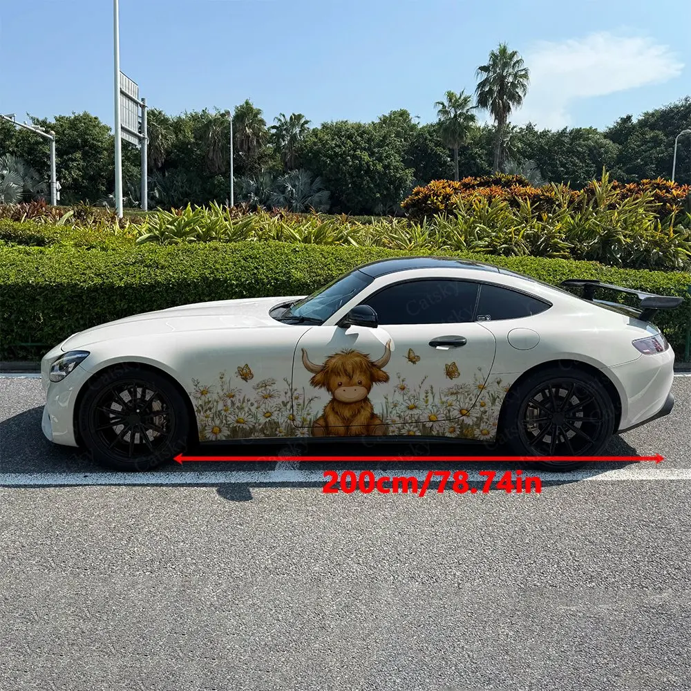 2pcs Cattle Among The Flowers Car Sticker Full Body Decal Decoration Scratches Protect Car Sticker Waterproof Car Vinyl Wraps
