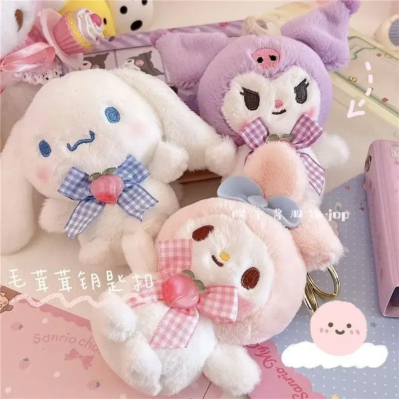 Sanrio Hollo Kitty Cinnamoroll My Melody Plüschpuppe Schlüsselanhänger Kawaii Pom Pom Purin Anhänger Taschenanhänger Cartoon süße Puppe Mädchen Geschenk