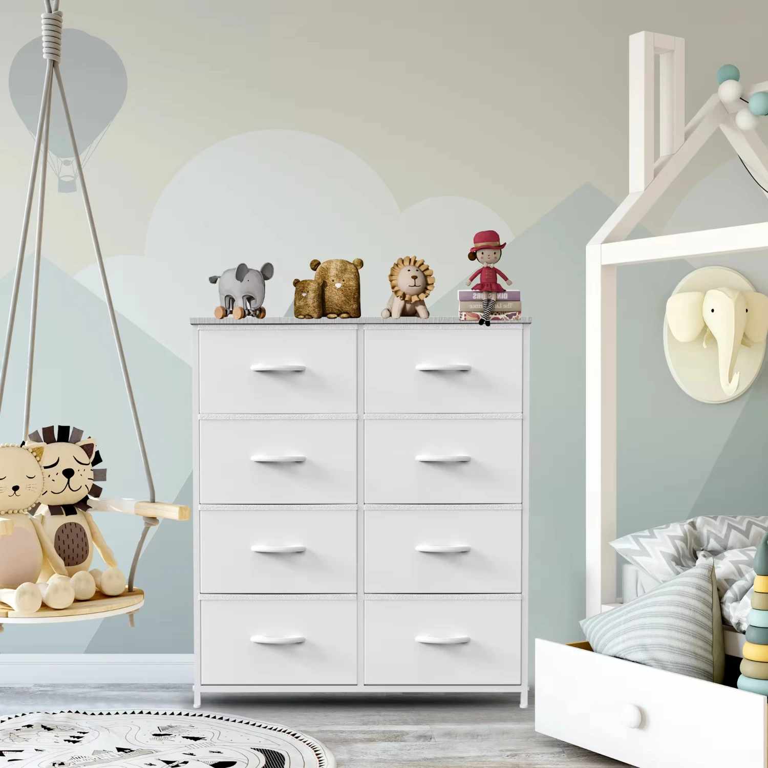 

Children's Wardrobe Bedroom With 8 Fabric Drawers Cabinet Steel Frame Assembly Closet Clothes