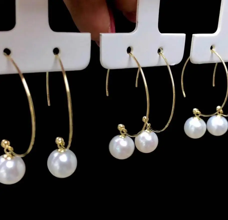 Stunning Pair of 9-10mm 10-11mm natural south sea white round pearl earring 925s