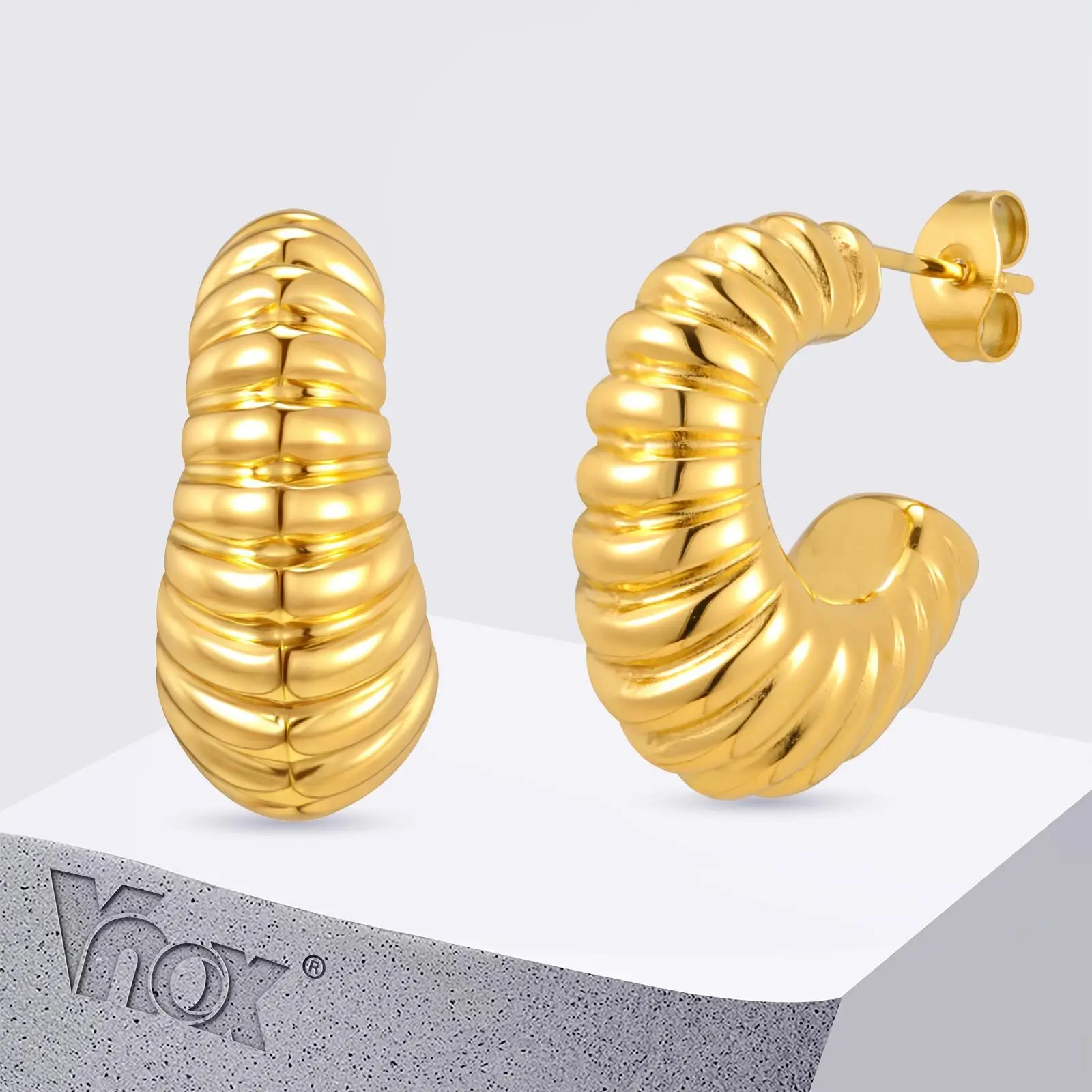 

Vnox Gold Plated Round Glossy Huggie Earrings For Women Stainless Steel Exaggerated Ear Jewelry Lady Daily