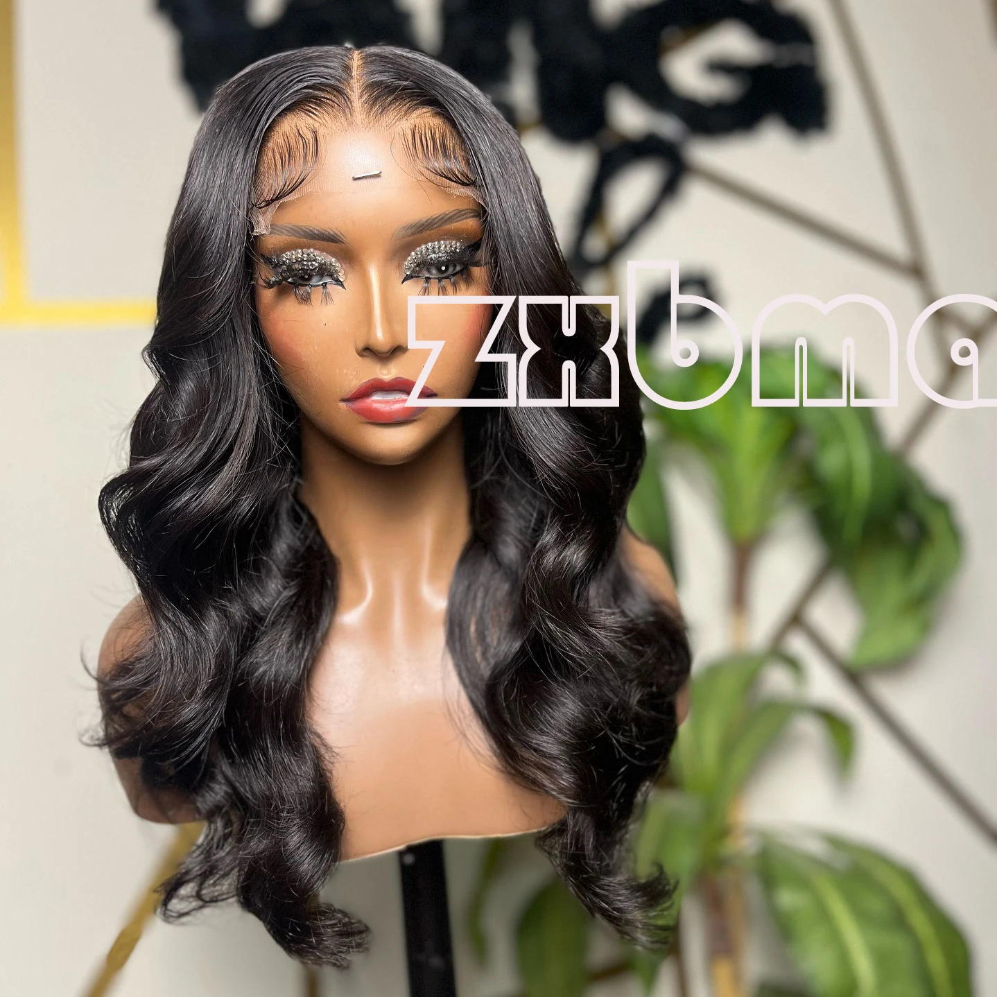 

ZXBMALWIGS синтетические волосы объемная волна черный цвет 13X4 парики фронта шнурка для женщин высокотемпературное волокно парики шнурка ежедневный косплей