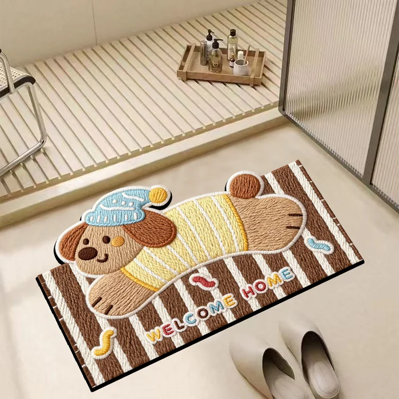VIKAMA Cute Sausage Dog Irregular Bath Mat Anti Slip Water Absorbing Door Mat Bathroom Kitchen Entrance Carpet Home Decoration
