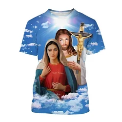 New Summer 3D Christian Jesus Print T Shirt Jesus Bless Everyone Fashion Short Sleeves Harajuku Y2k Clothing Tee Shirts Clothes