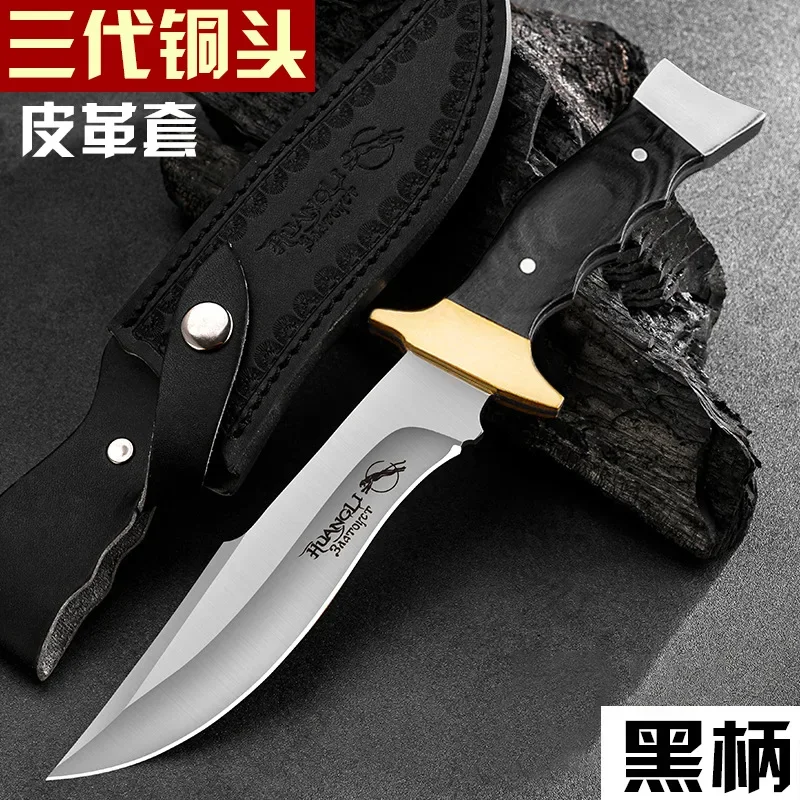 STRAIGHT KNIFE Black Gold Stainless Steel 4CR13 Brass Parts High Hardness Cutting Knife with Sheath Fixed Blade Fruit Knife