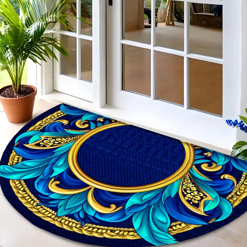 Blue White Spotted Whale Shark Motif With Ocean Waves Oval Commercial Entrance Rug Welcome Doormat For Aquarium Shop