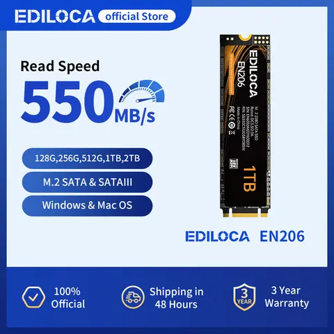 Ediloca EN206 SSD SATA 256GB 512GB 1TB 2TB M.2 SSD 3D NAND TLC 6Gb/s 550MB/s Internal Solid State Drive for Laptop PC Desktop
