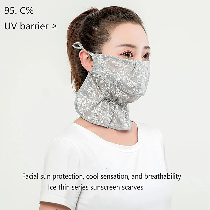 Women Outdoor Cycling Floral Wind Sand Veil Opening Dust Mask Breathable Neck Protection Sunscreen Lace Face Cover