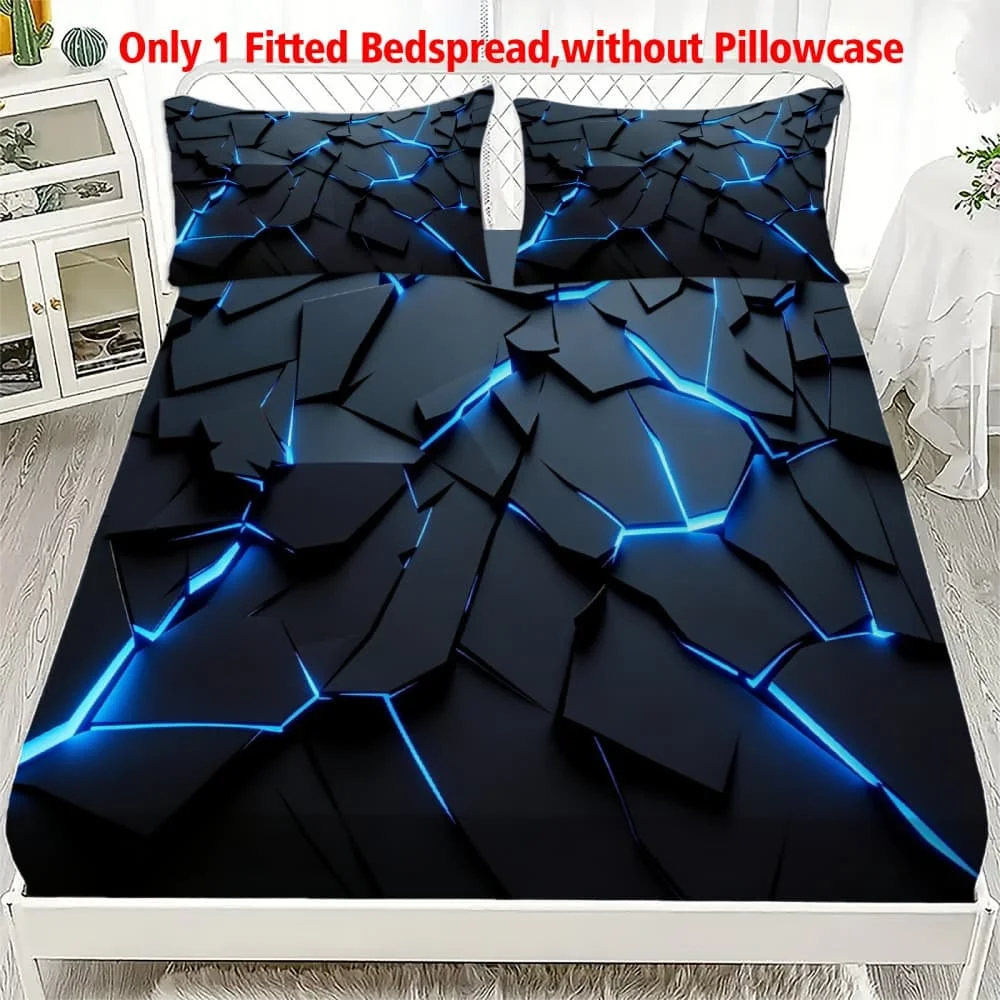 1pc 3D Blue Electric current Tech-Inspired Fitted Sheet Deep Pocket Elastic Mattres Cover Single Double Queen King Bedroom Decor