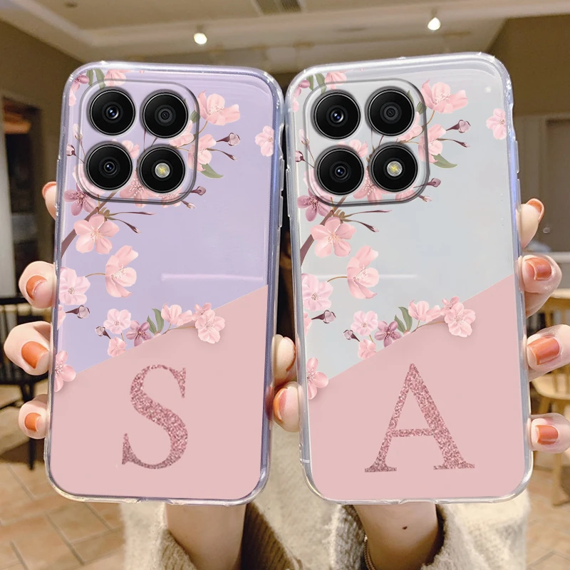 For Honor X8b X8 4G 5G X6 70 Lite X8A X6A X6B 200 Smart Letter Flower Phone Case Silicone Soft Cover Coque Fundas Transparent