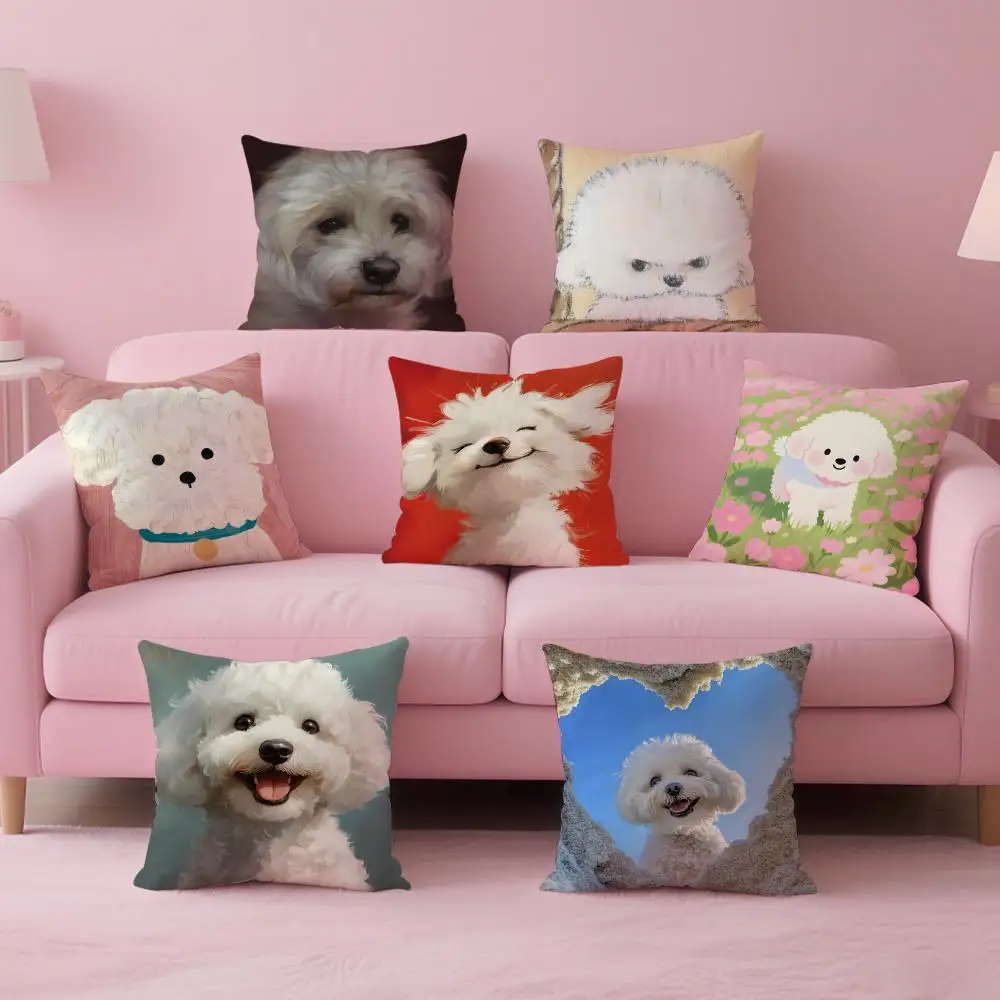 NICE CUTE Bichon Frise dog Cushion Cover Pillow Case Soft Friendly Fabric & Concealed Zipper