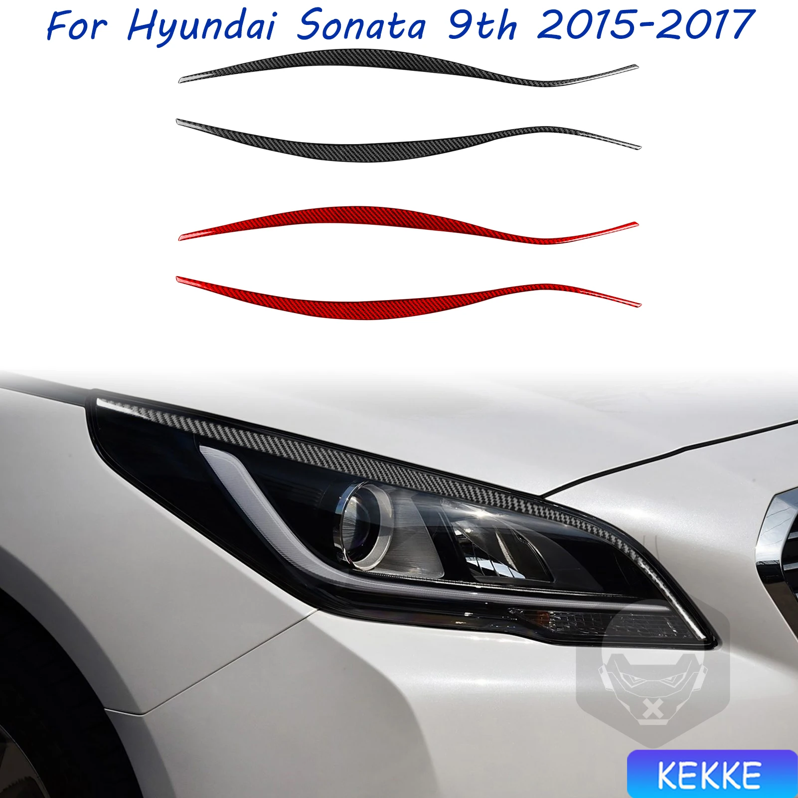 For Hyundai Sonata 9 2015 2016 2017 Lamp Eyebrow Trim Real Carbon Fiber Sticker Car Interior Accessories